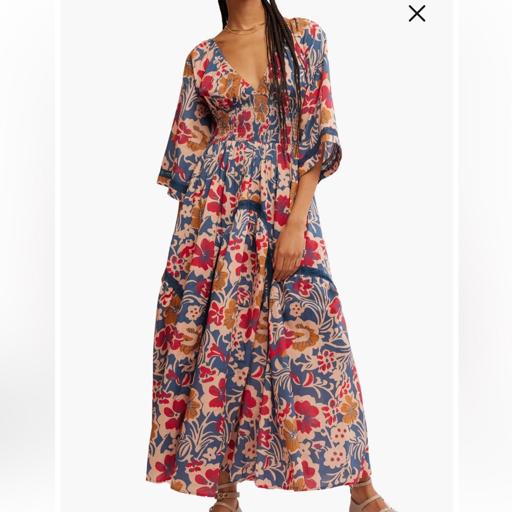 Free People Floral Maxi Dress - Red and Blue